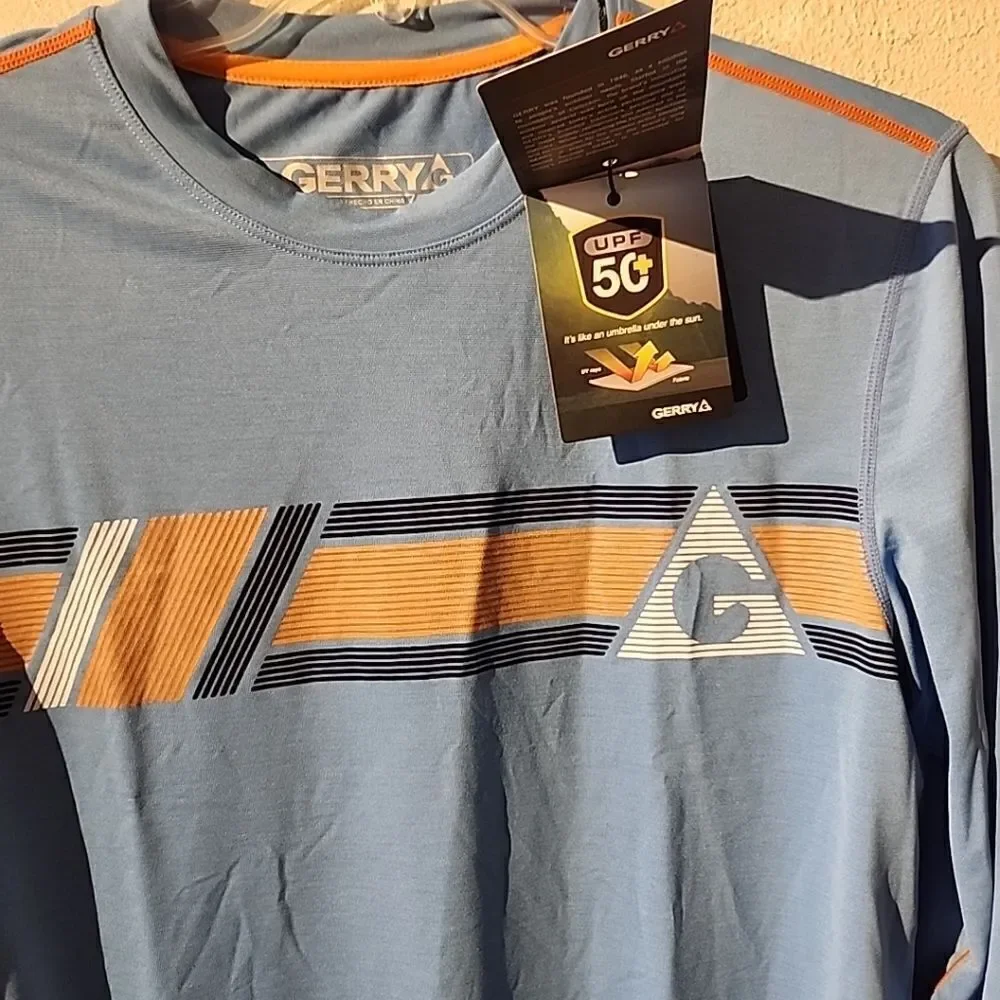 Gerry Shirt Mens Small S Performance Long Sleeve Crew Neck Blue Fishing Log UPF